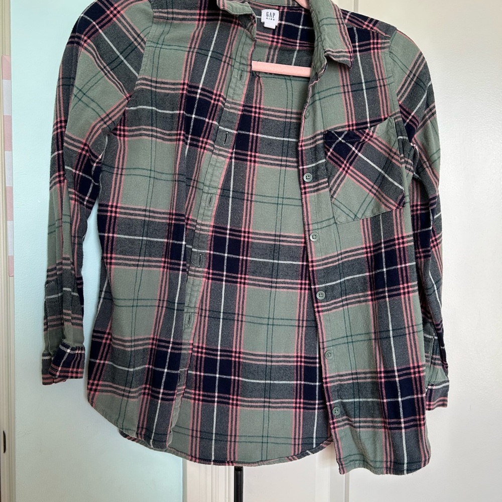 GAP Green and Pink Button Down Shirt